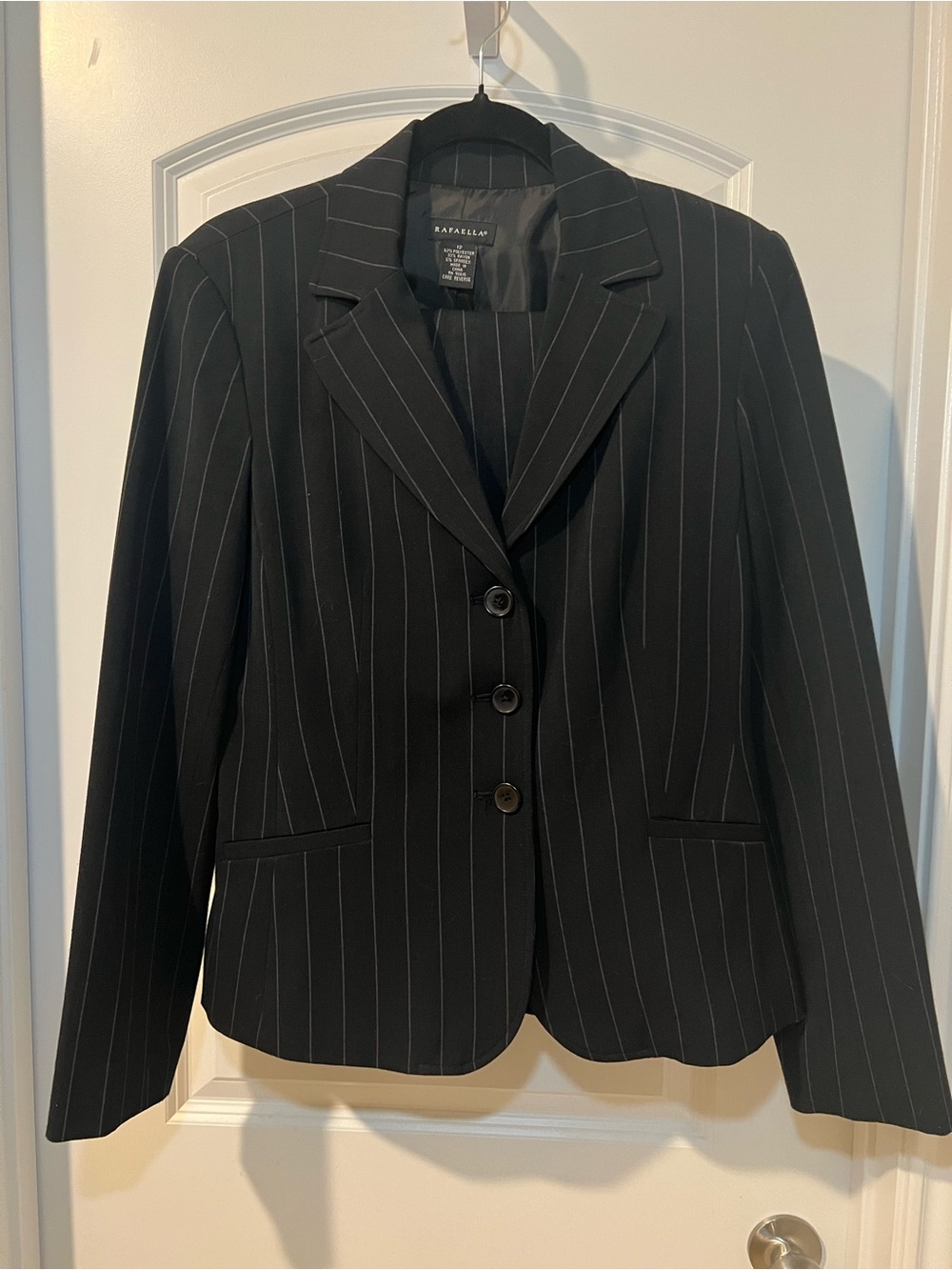 Rafaella Black Pinstripe Three-Button Blazer